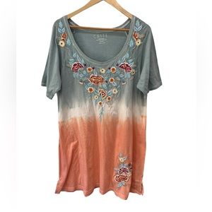 Anthropologie Shirt Dress Boho Embroidered Cotton Short Sleeve Tie Dye sank Sml